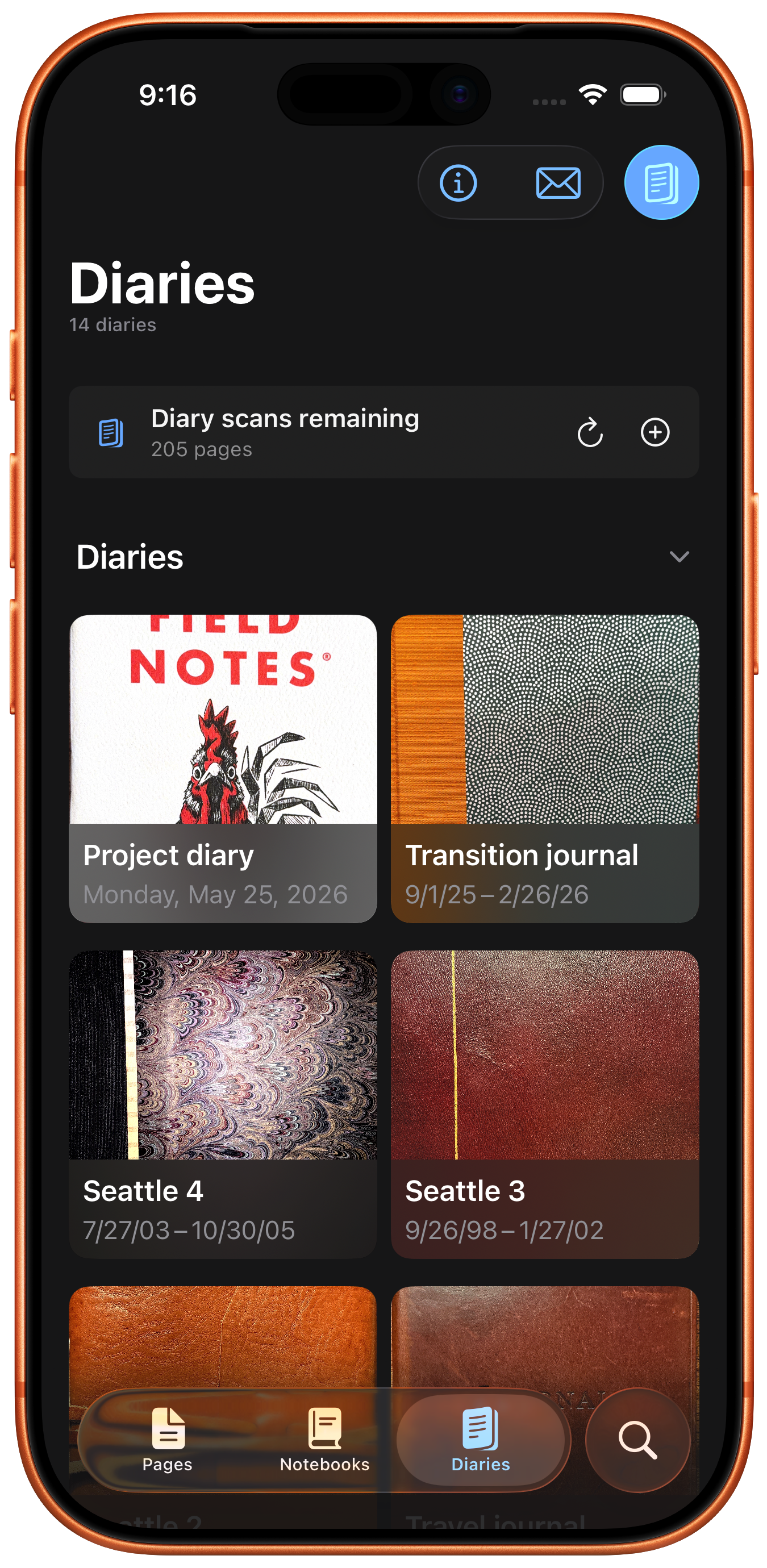 Inksightful library showing several diary and notebook covers